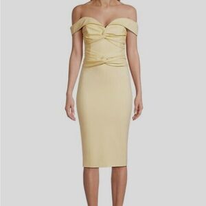 Lavish Alice yellow off the shoulder dress